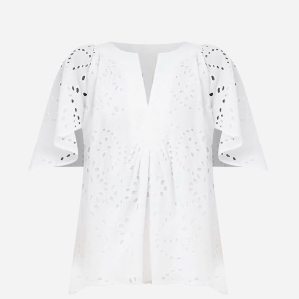 TUCKERNUCK White Eyelet Finley Flutter Sleeve Top